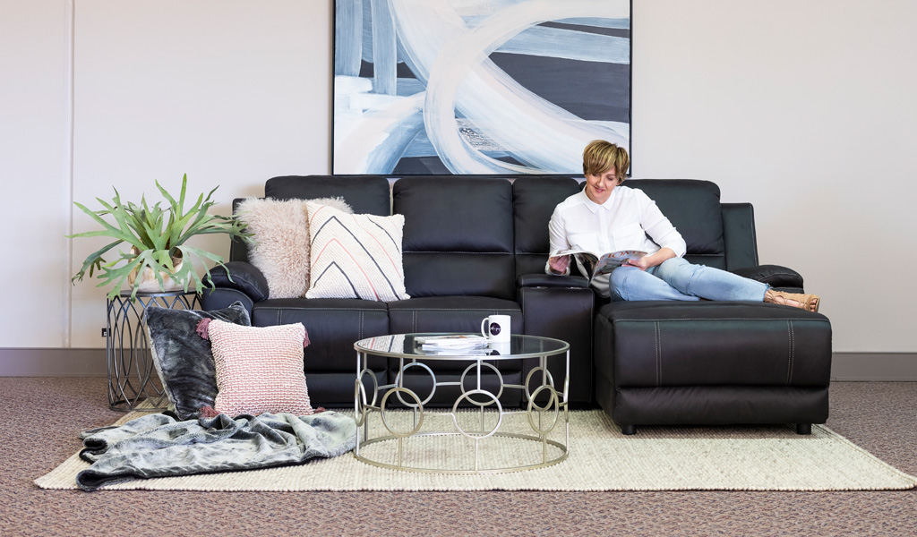 Harlee Lounge with Chaise Bedroom, Dining, Lounge & Living Room Furniture Taree Furniture One